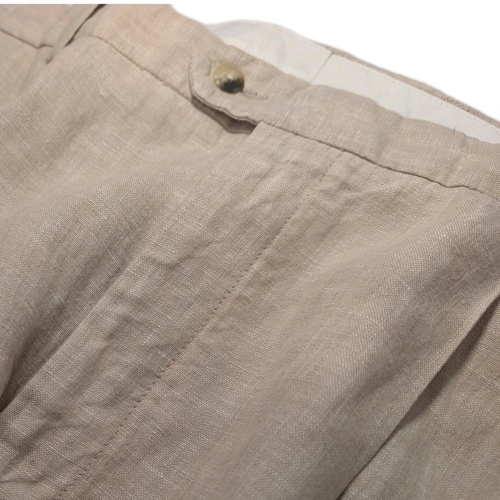 Jos A‎ Bank 38x32 Khaki 100% Linen Travelers Pleated Cuffed Mens Pants